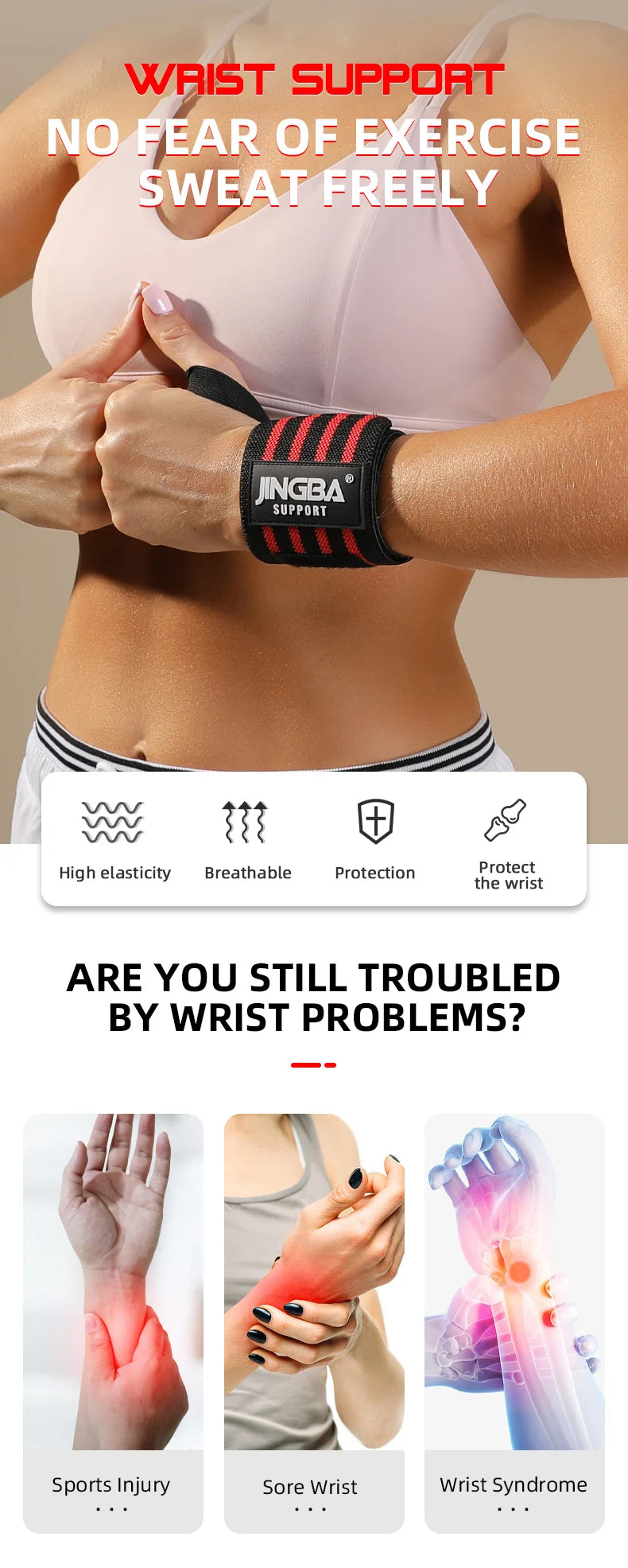 1 Piece Adjustable Wrist Support Wraps for Weightlifting Basketball