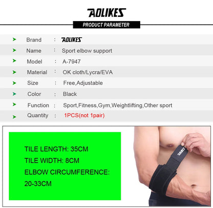 AOLIKES 1PCS Adjustbale Tennis Elbow Support Guard Pads Golfer's Strap Elbow Lateral Pain Syndrome Epicondylitis Brace