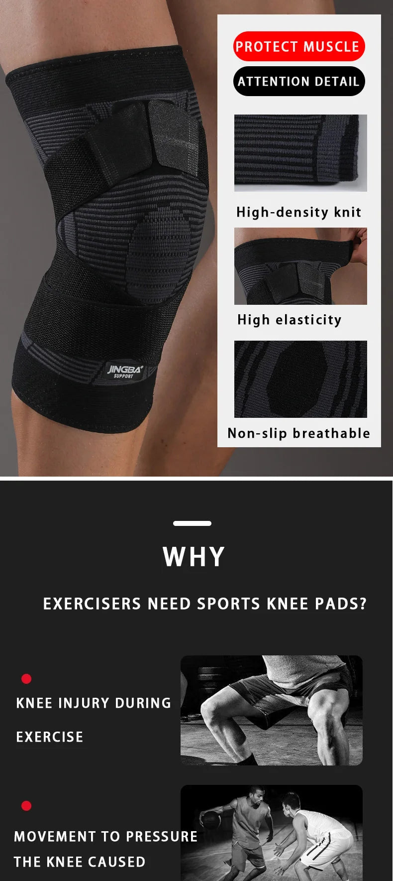 1 Pc Elastic Breathable Knee Support Sleeve with Adjustable Straps