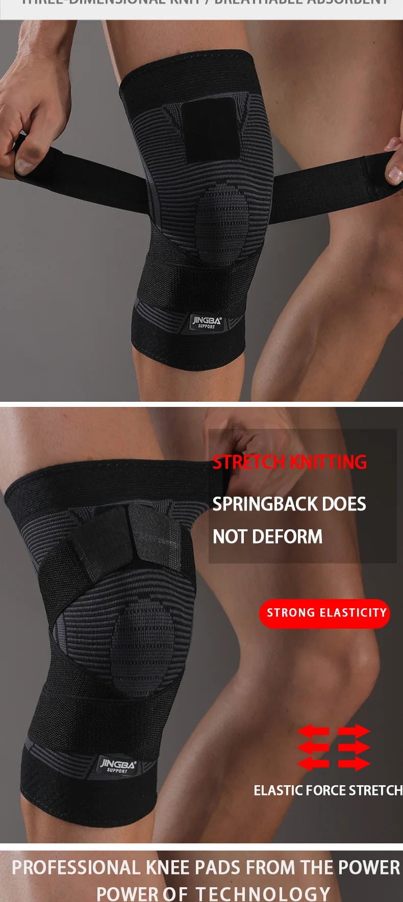 1 Pc Elastic Breathable Knee Support Sleeve with Adjustable Straps