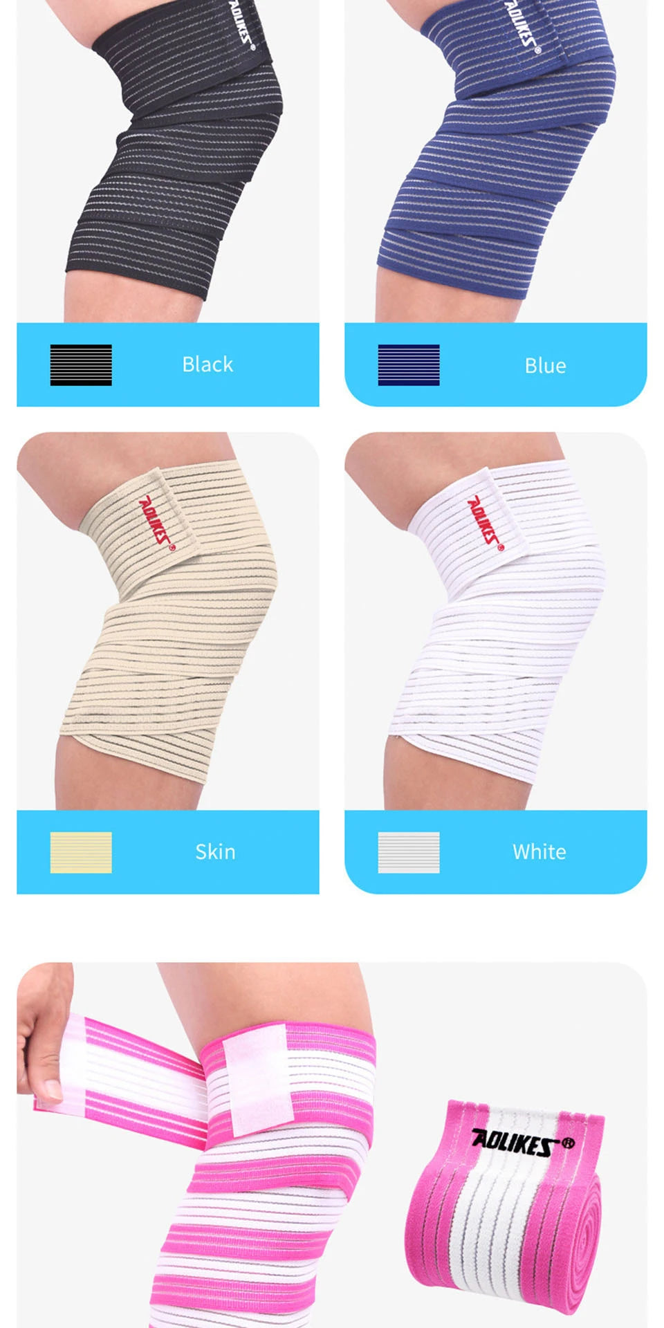 AOLIKES 1PCS 40-180cm Compression Bandage Protector Knee Support Brace Sports Elastic Elbow Straps Leg Bands Elast Bandag