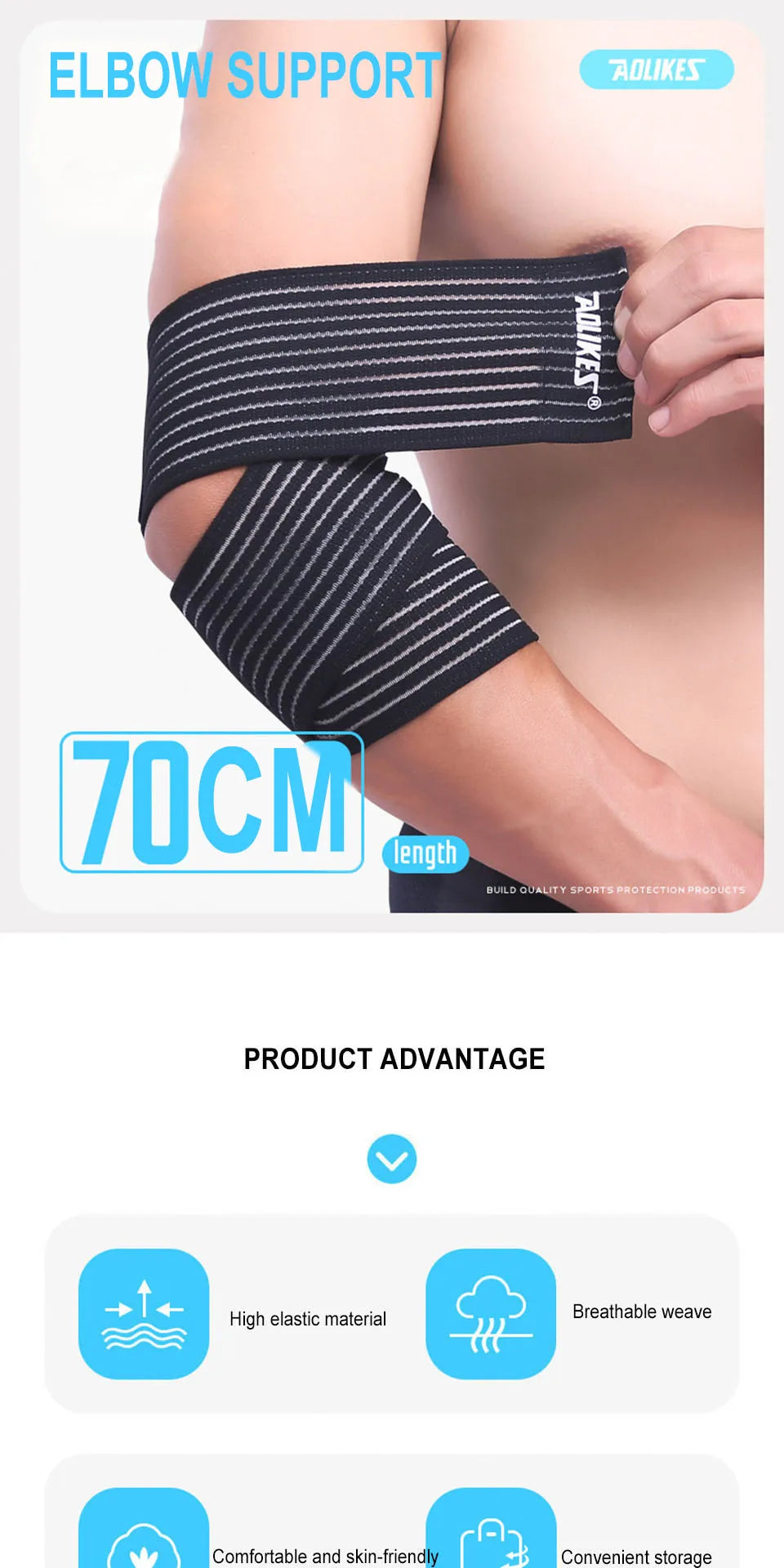 AOLIKES 1PCS 40-180cm Compression Bandage Protector Knee Support Brace Sports Elastic Elbow Straps Leg Bands Elast Bandag