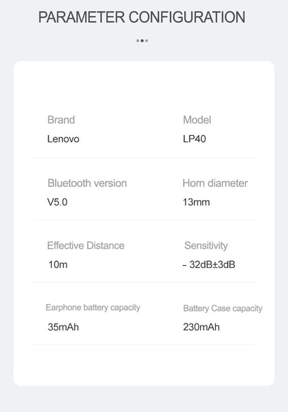 Lenovo LP40 Wireless Bluetooth Earphones TWS Touch Control Headset Gaming Headphones HD Call with Mic Earbuds 2025 New Choice